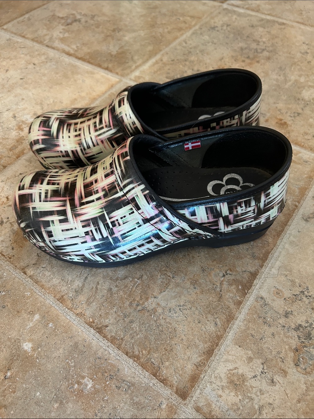 Sanita Black Multi-Color Weave Clogs